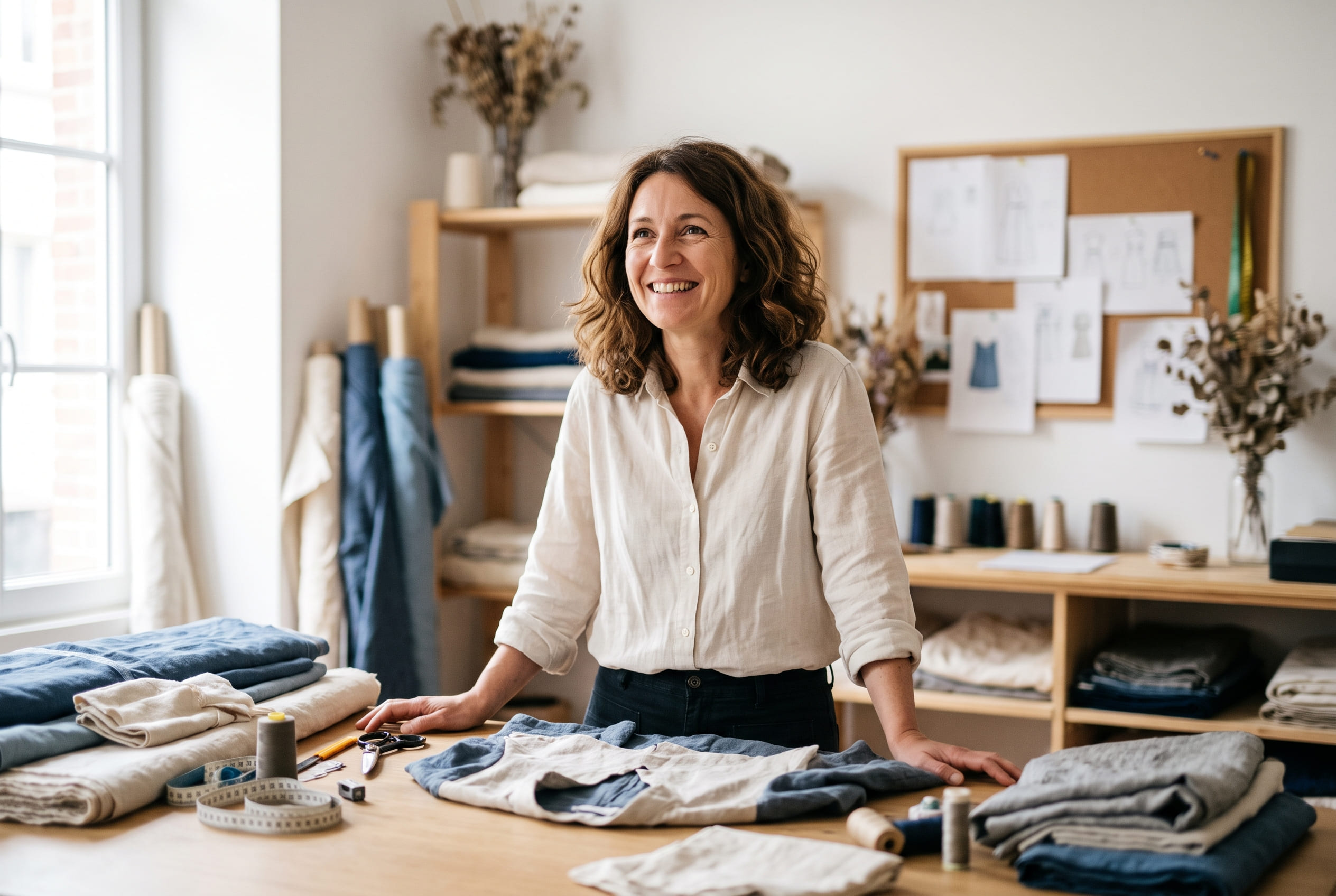 Femme dans son atelier illustrant une emprunteuse indépendante