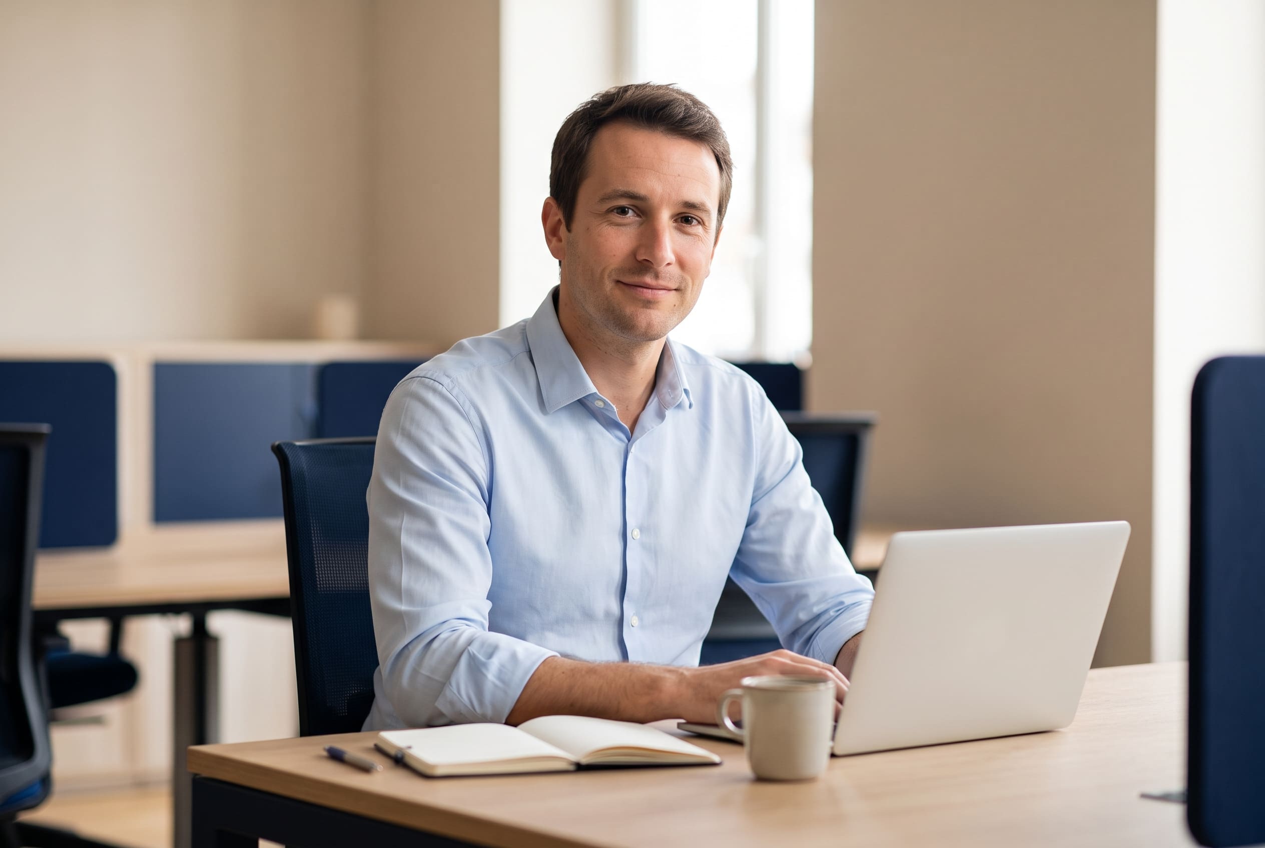 Homme à son bureau illustrant un emprunteur salarié ou fonctionnaire