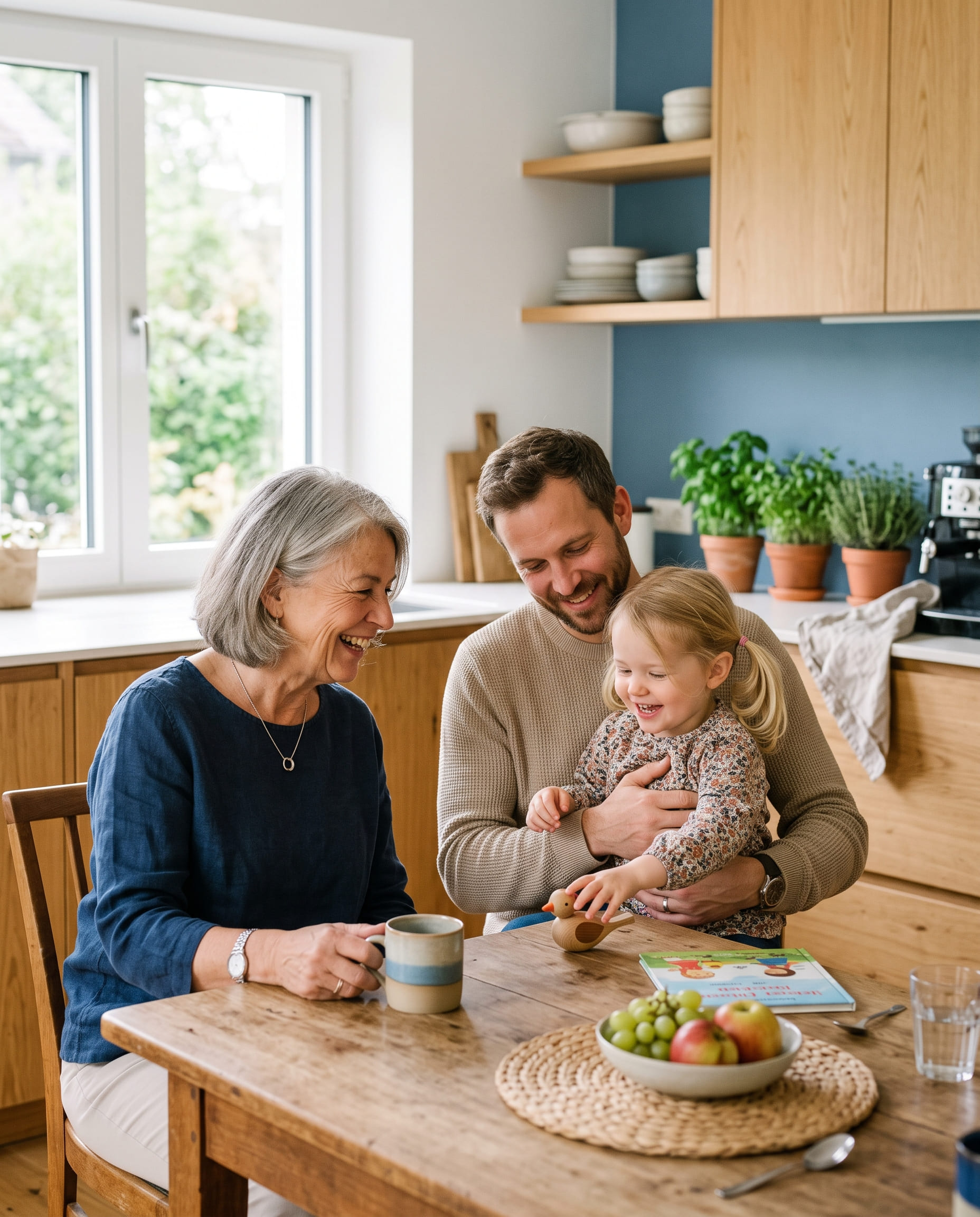 Une grand-mère partage un moment avec son fils et sa petite-fille